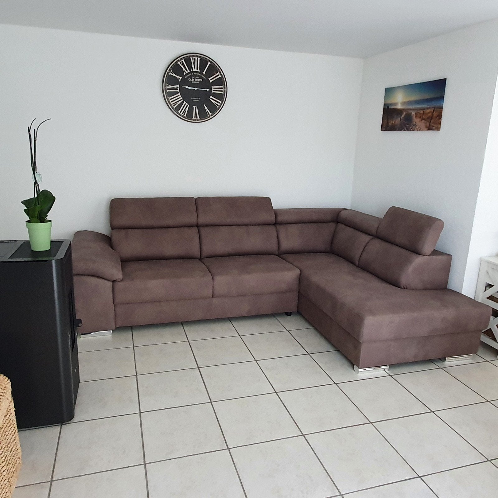 Hoeksalon + longchair + poef, Huis en Inrichting, Ophalen, Zo goed als nieuw, Stof