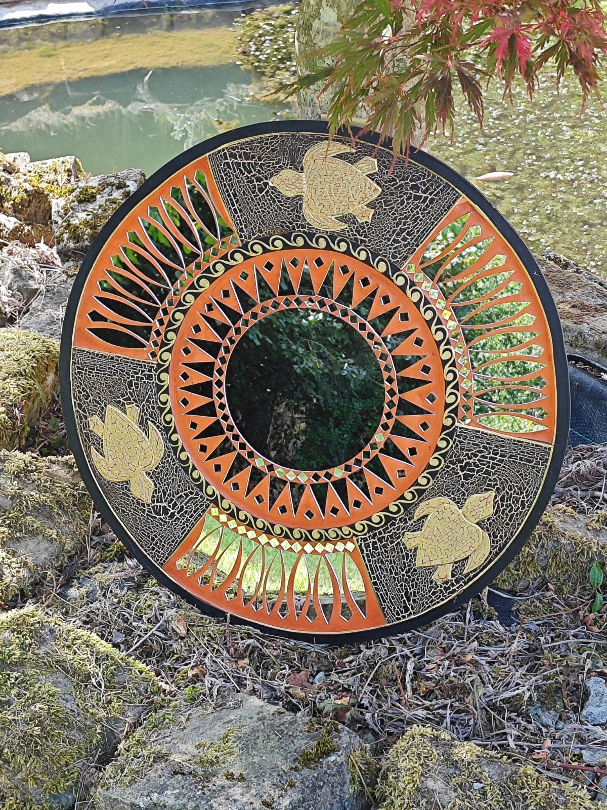 Miroir Décoratif Soleil Tortues 60cm, Enlèvement ou Envoi, Rond, 50 à 100 cm, Moins de 100 cm