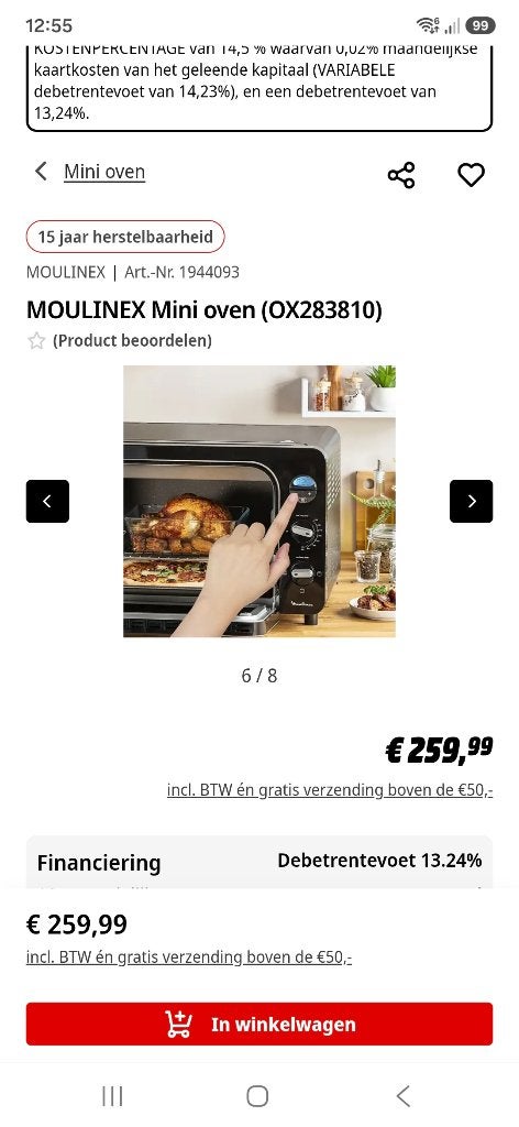 Moulinex griloven, Electroménager, Fours, Comme neuf, Enlèvement, Air chaud, 45 à 60 cm