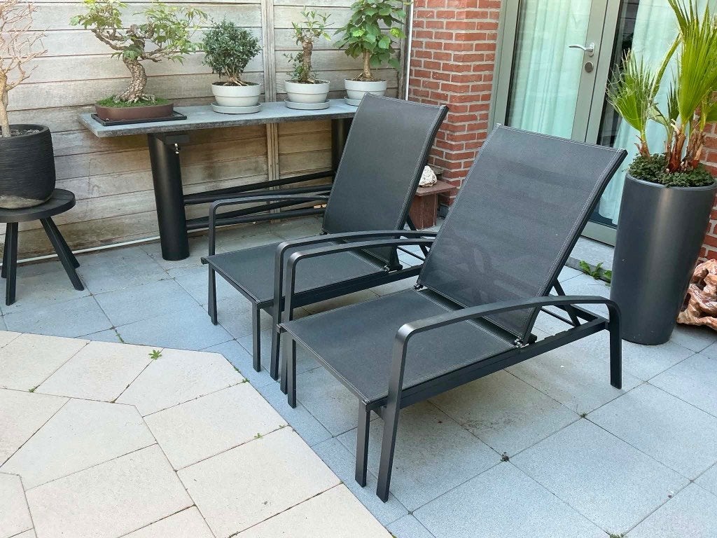 Ligstoelen Overstock, Tuin en Terras, Ligbedden, Ophalen, Zo goed als nieuw, Aluminium, Verstelbaar