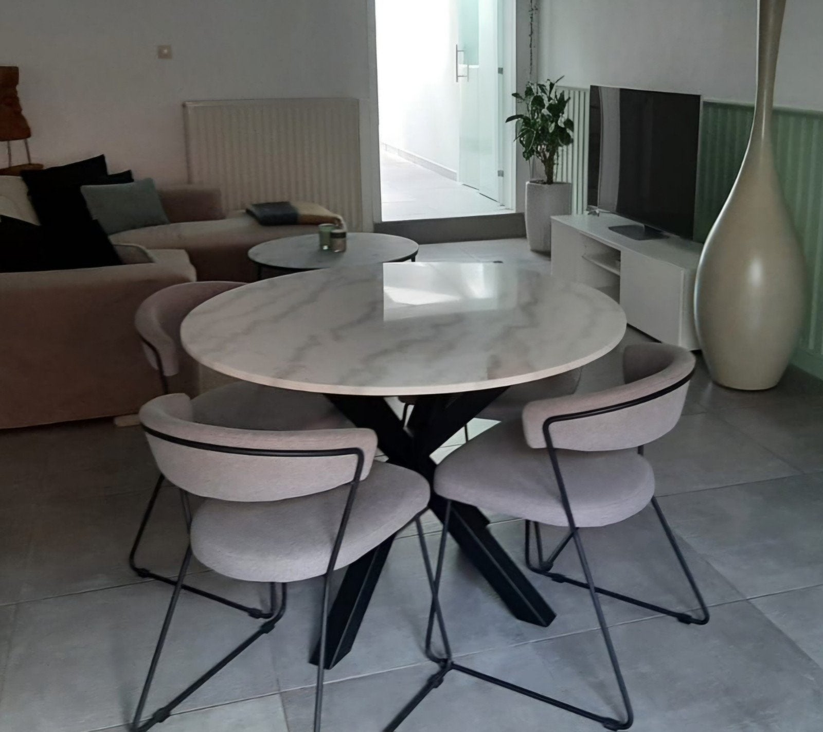Marmeren tafel, Huis en Inrichting, Ophalen, Rond, Zo goed als nieuw, 100 tot 150 cm