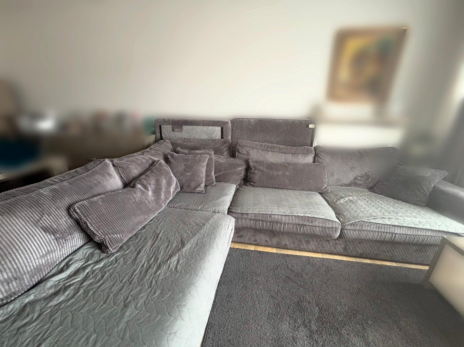 Luxe Hoekbank met XXL Hocker – Inclusief Kussens & Plaids, Huis en Inrichting, Ophalen, Zo goed als nieuw