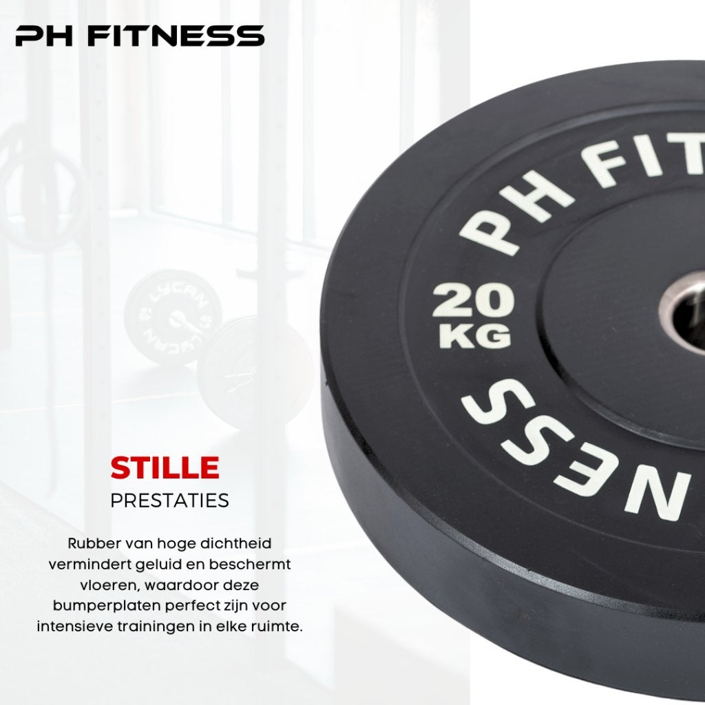 REFURBISHED DEAL - PH Fitness Bumper Plates 20/15/10/5/2.5KG, Ophalen of Verzenden, Nieuw, Halterstangen
