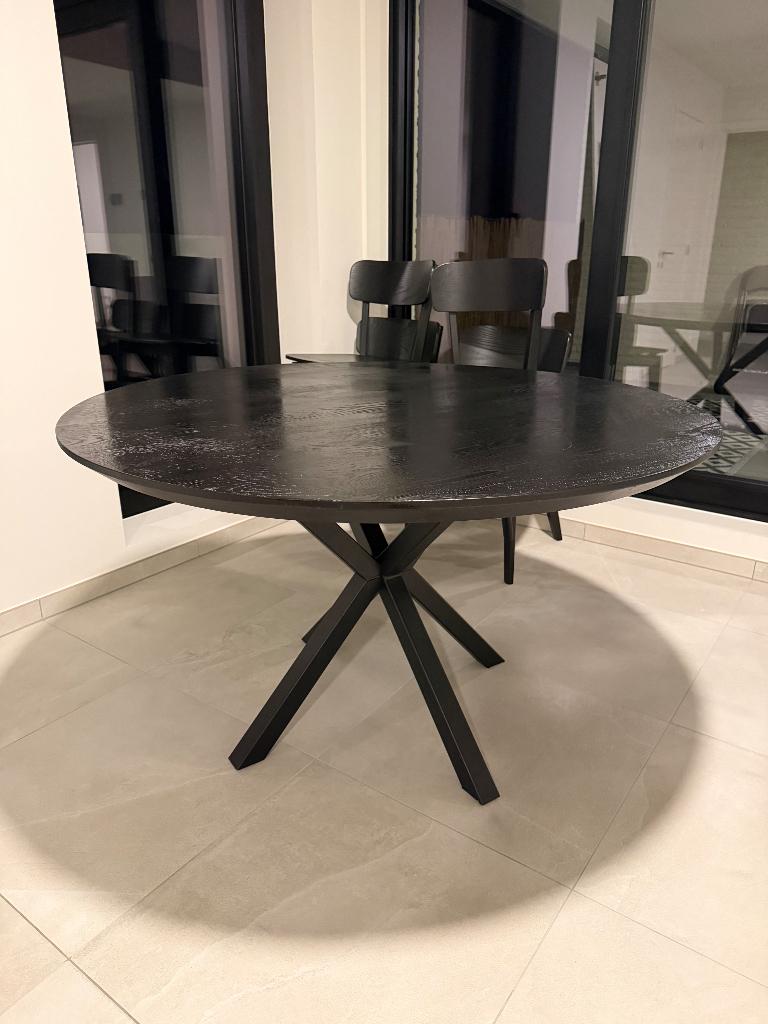 Rond Eet tafel + stoelen, Quatre personnes, Zwart, Rond, Comme neuf