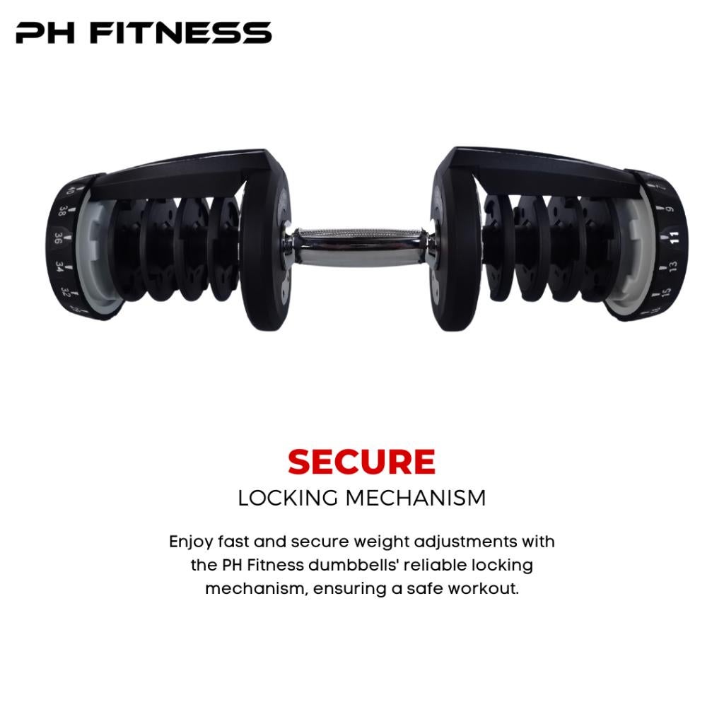 REFURBISHED DEAL PH Fitness - 2x 40KG Verstelbare Dumbbells, Ophalen, Nieuw