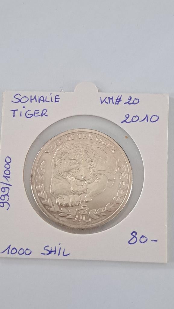 Somalie 1000 shil.2010  (tiger) AG  999/1000 geres steve, Postzegels en Munten, Munten | Afrika, Ophalen of Verzenden