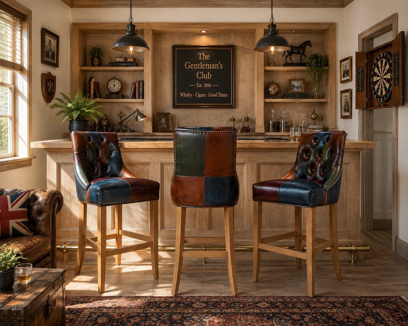 CHESTERFIELD BARSTOEL LEER PATCHWORK MULTICOLOR ALBERT bar, Ophalen of Verzenden, Nieuw