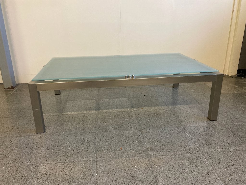 rechthoekige salontafel met mat glas. 130 X 80. Goede staat, Maison & Meubles, Tables | Tables de salon, 100 à 150 cm, Verre, Enlèvement