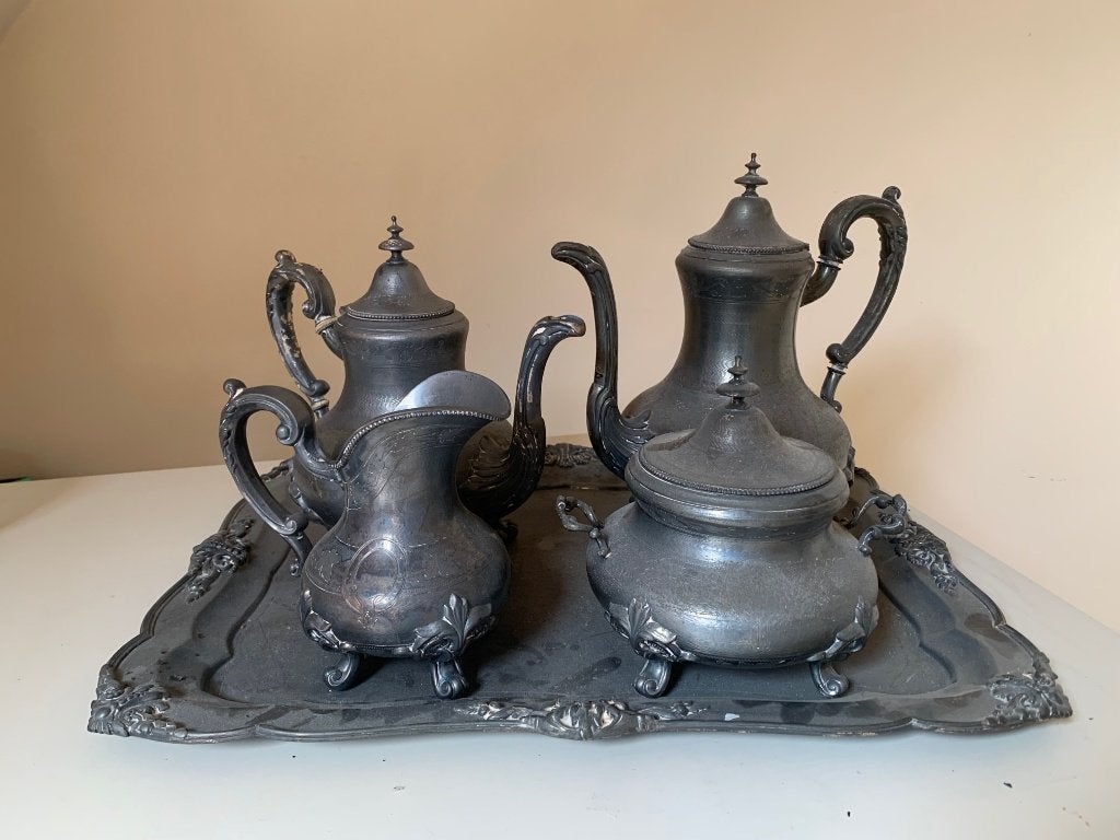 Guilloché zilveren koffieset, Antiek en Kunst, Ophalen, Zilver