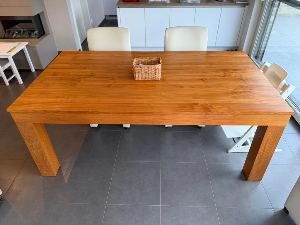 Eettafel + salon tafel massief hout, Ophalen, Gebruikt, Vijf personen of meer, Rechthoekig
