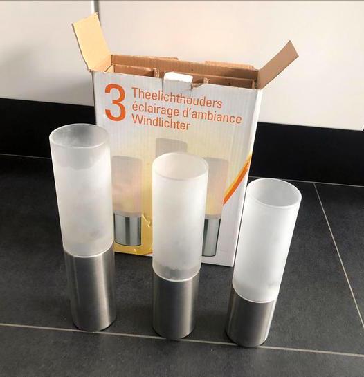 Theelicht houders 3stuks. Zilverkleurig melkglas., Enlèvement ou Envoi