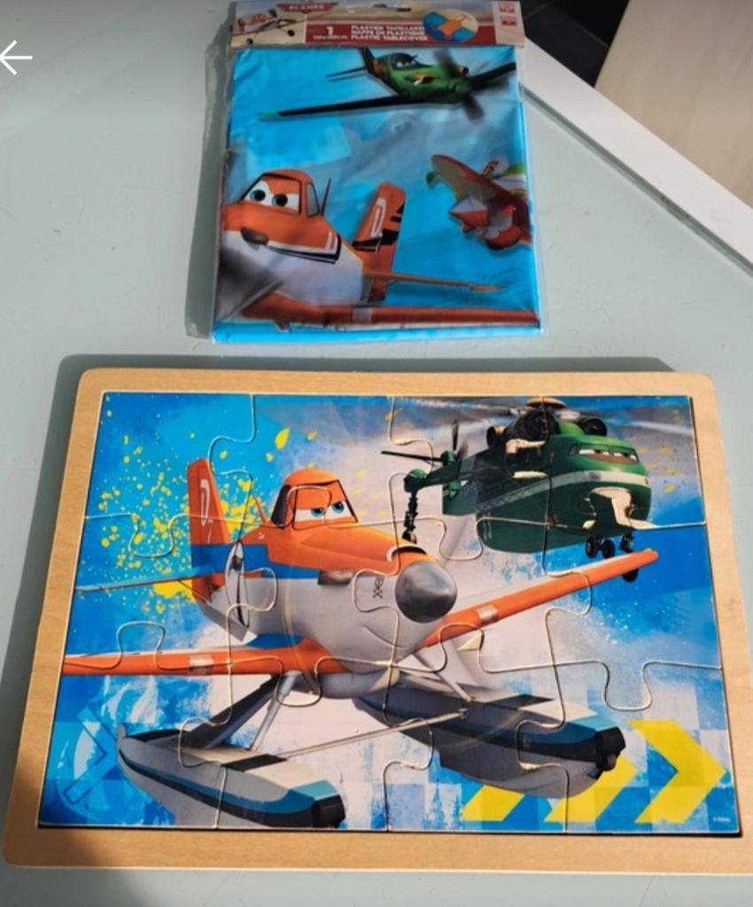 Houten Planes puzzel en bijhorend plastieken tafellaken, Ophalen of Verzenden