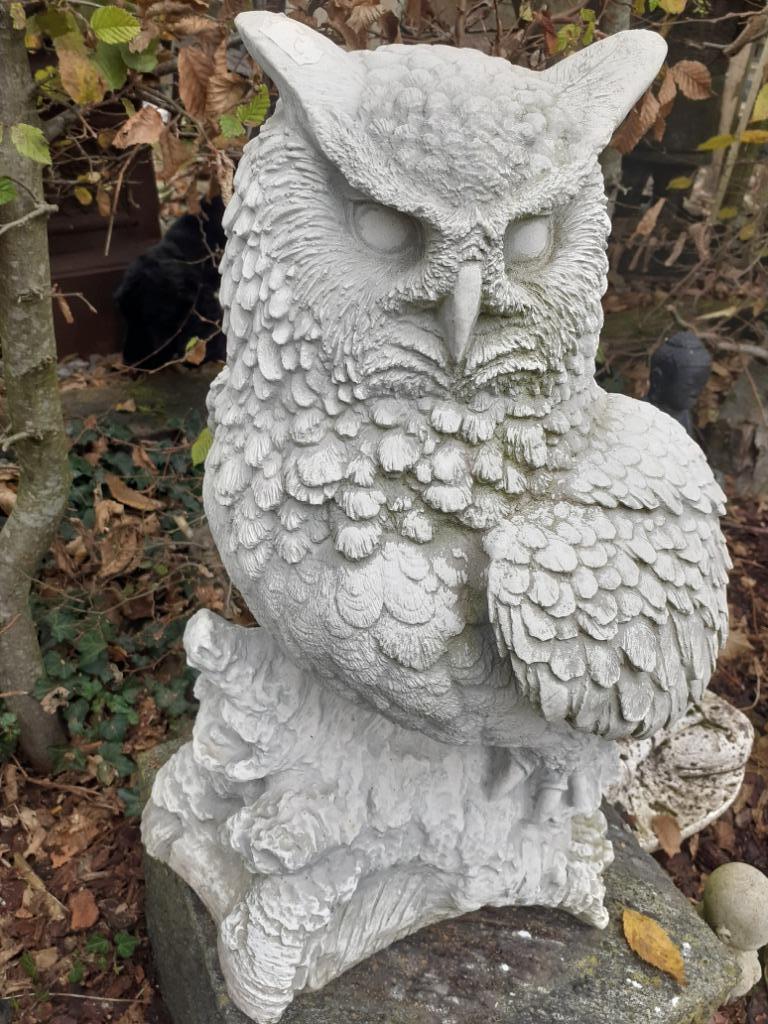 Grote uil (oehoe) in gepatineerde steen, Ophalen, Nieuw, Steen, Dierenbeeld