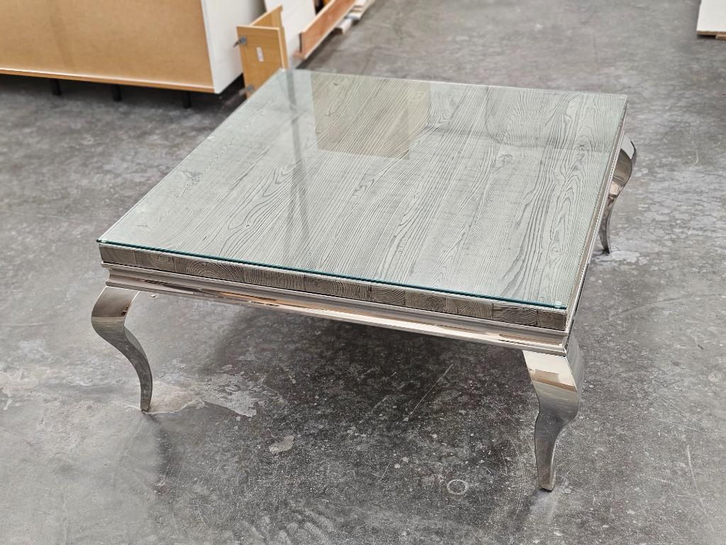 Design salontafel 120 x 120 cm en 45 cm hoog aluminium poten, 100 à 150 cm, Design, Carré, 100 à 150 cm