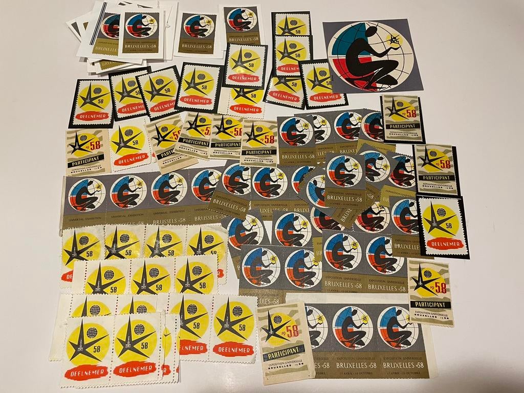 Lot timbres vignettes expo 58, Ophalen of Verzenden