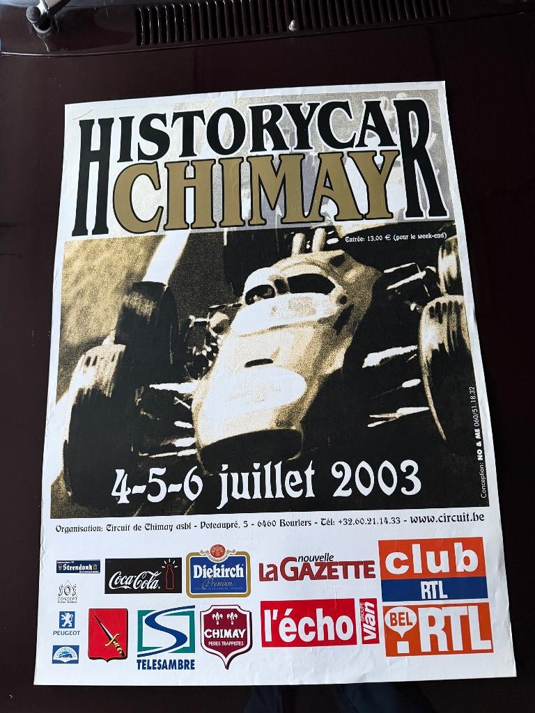affiche circuit CHIMAY course auto Historycar 2003, Ophalen of Verzenden, Gebruikt, Formule 1