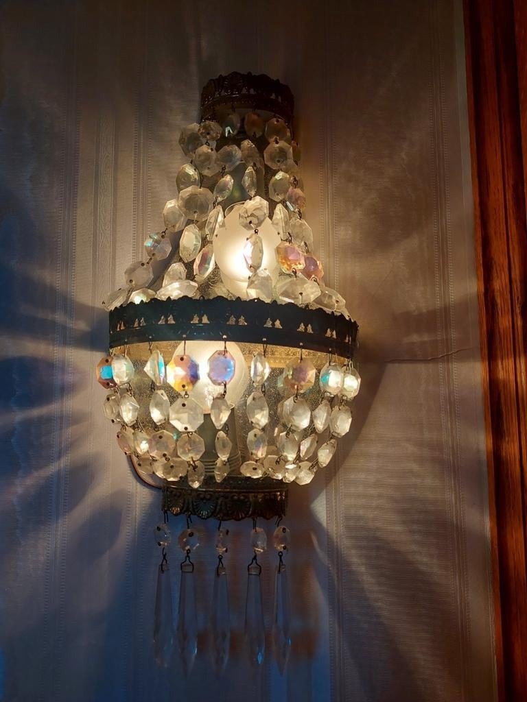 Antieke wandkristallusters., Maison & Meubles, Lampes | Lustres, Enlèvement ou Envoi, Comme neuf