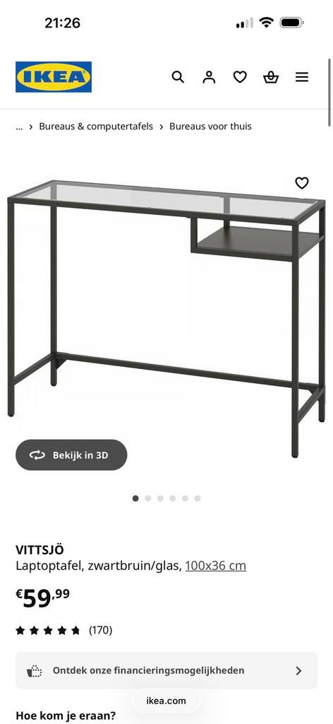 Zwart/glas laptopbureau, Ophalen, Nieuw