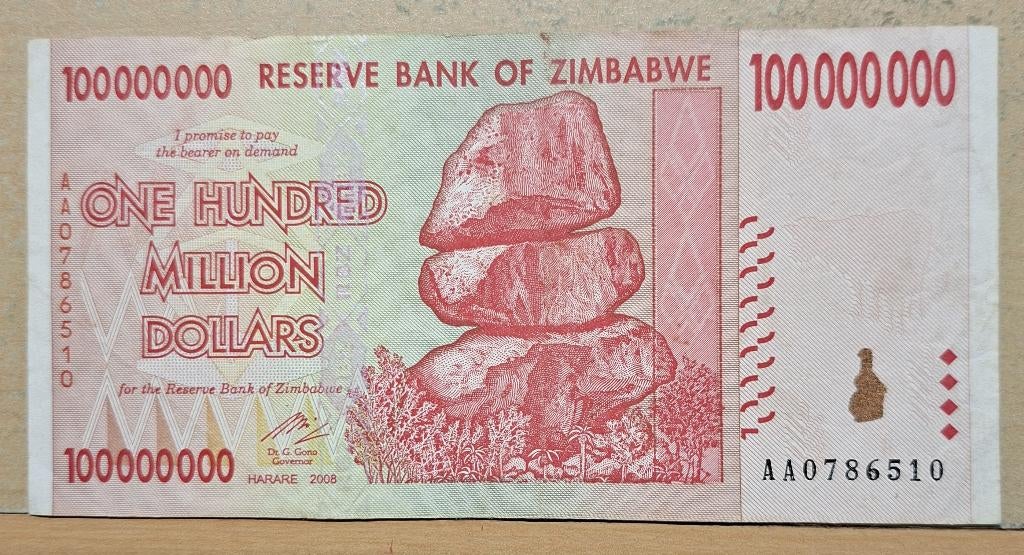100 MILL. DOLLARS 2008    ZIMBABWE    € 1,50, Postzegels en Munten, Ophalen of Verzenden, Zimbabwe, Los biljet