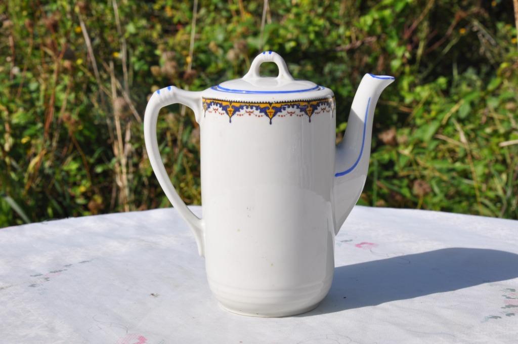 petite cafetière en porcelaine guirlande bleu et jaune, Ophalen of Verzenden