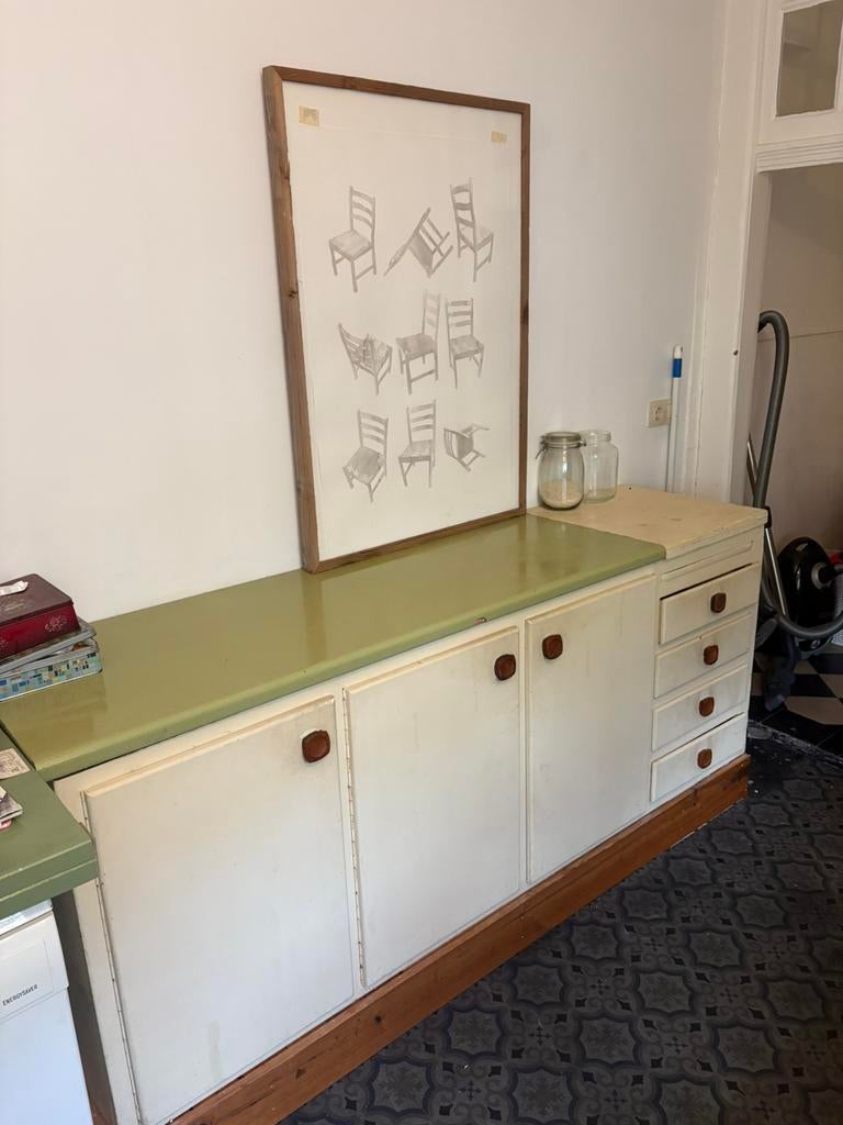 2 delen! vintage jaren 50 kasten /keukenkasten, Enlèvement, Utilisé, Avec tiroir(s)
