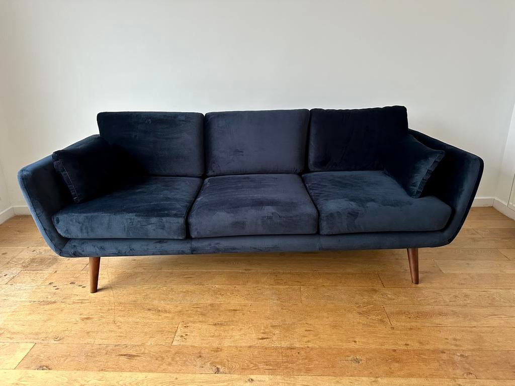 SOFACOMPANY Sigrid 3-zits zetel – Velour Lux Navy, 200 à 250 cm, Design, Banc droit, Bois