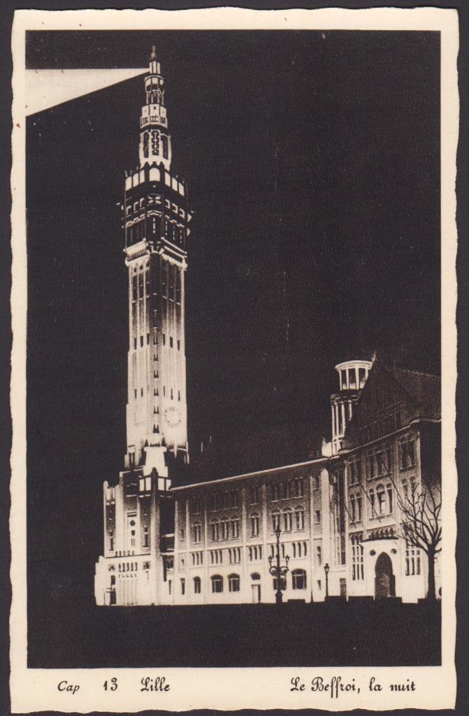1939 - FRANCE - Lille : Le Beffroi, la nuit, Collections, Cartes postales | Étranger, Non affranchie, France, 1920 à 1940, Envoi