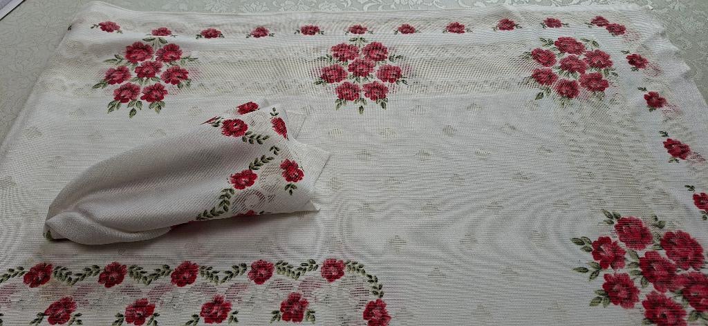 Tafellaken met kleine wijnrode bloemen  zie info, Ophalen of Verzenden, Nieuw, Rechthoek