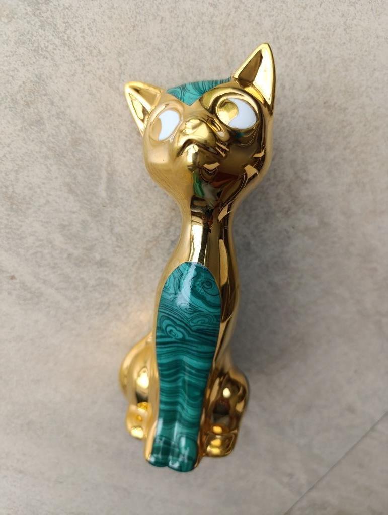 Figurine chat couleur Or et malachite, Collections, Collections Animaux, Enlèvement ou Envoi, Comme neuf, Chien ou Chat, Statue ou Figurine