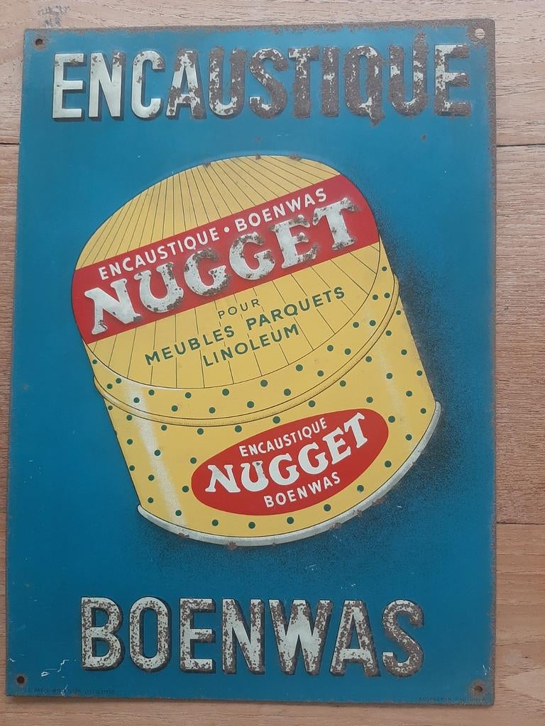 Metalen reclamebord Nugget boenwas encaustique, Verzamelen, Ophalen of Verzenden, Reclamebord