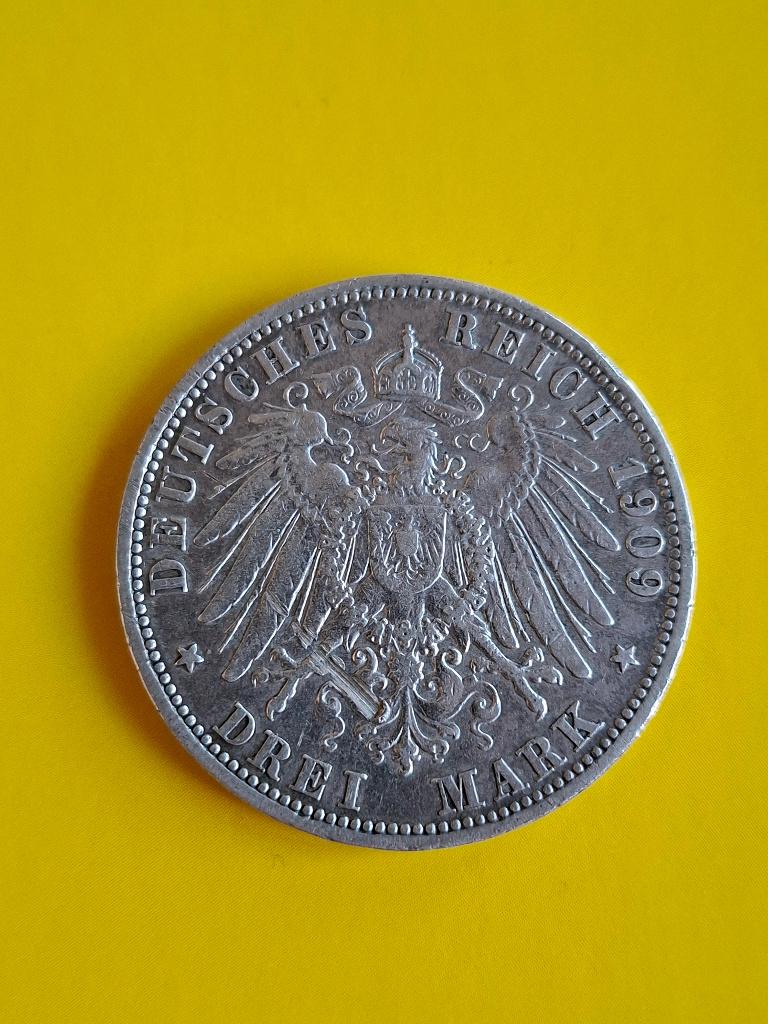 1909 A Allemagne 3 marks en argent Berlin, Prusse, Envoi, Allemagne, Monnaie en vrac, Argent