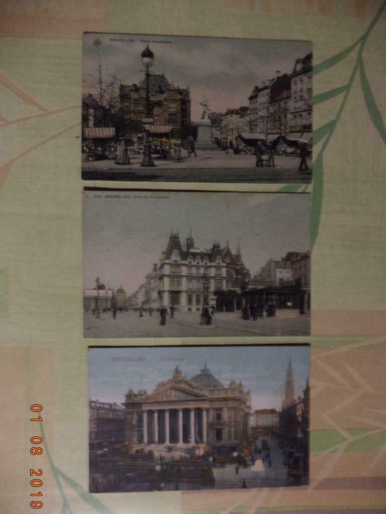 Brussel: 3 oude postkaarten in kleur, ca. 1900. Goede staat., Collections, Cartes postales | Belgique, Enlèvement ou Envoi, Avant 1920