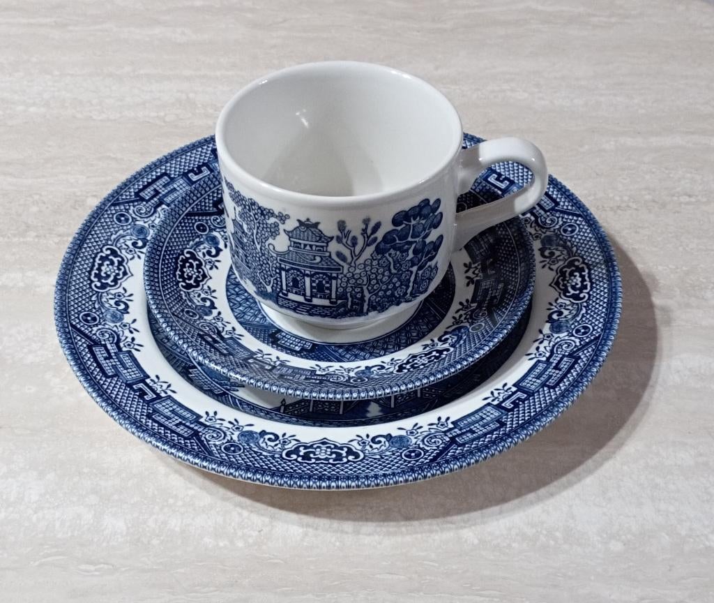 Vintage 3-delig setje Churchill Blue Willow, Ophalen of Verzenden