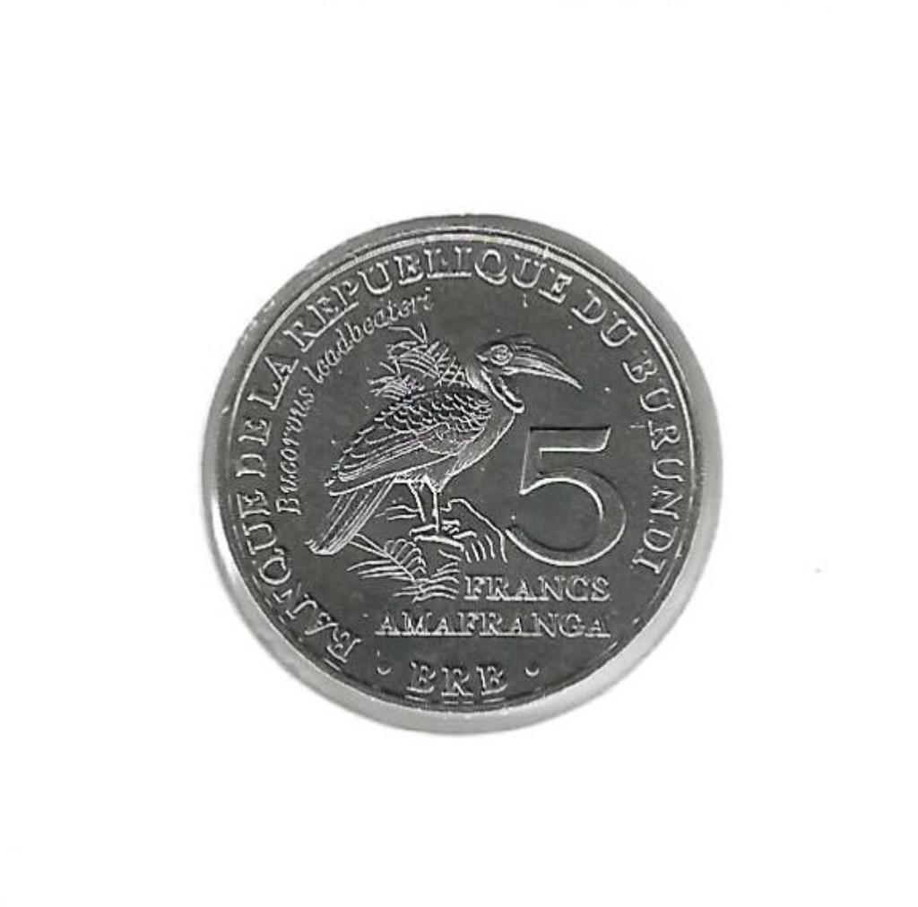 Burundi, 5 Francs 2014, Bucorvus leadbeateri., Postzegels en Munten, Munten | Afrika, Ophalen of Verzenden, Burundi, Losse munt