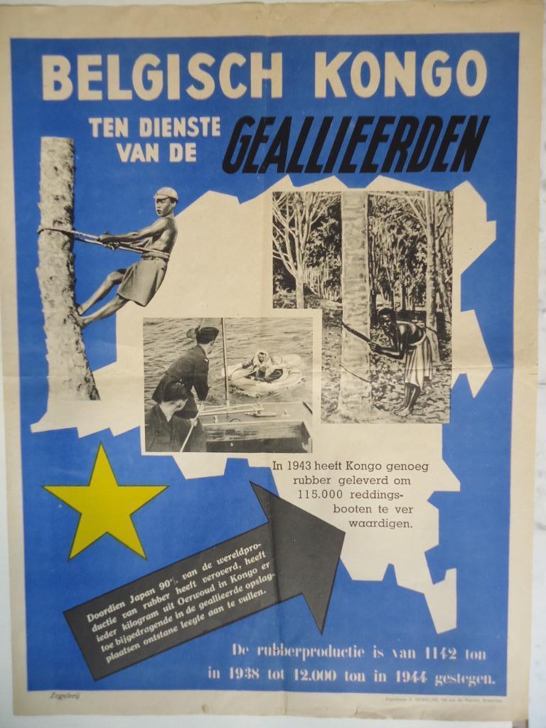 1944 WW II alliés Affiche Congo belge campagne de caoutchouc, Enlèvement ou Envoi