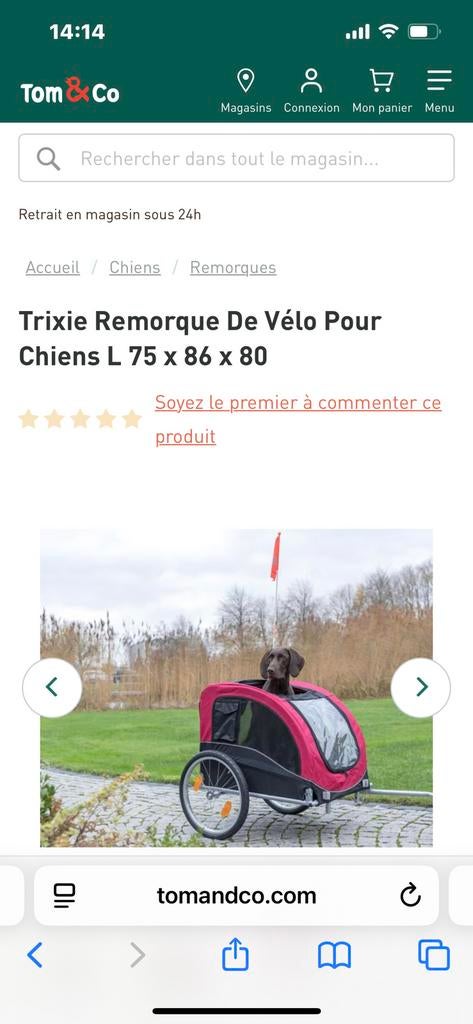 Remorque ppur chien 15Kg, Enlèvement, Comme neuf, Remorque pour chien