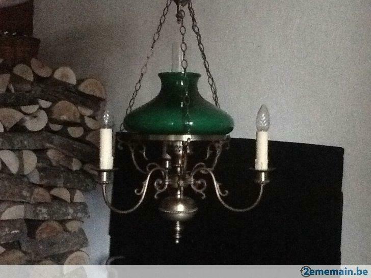 Lustre ancien à 3 branches, Huis en Inrichting, Lampen | Kroonluchters, Gebruikt, Glas, Metaal, Ophalen