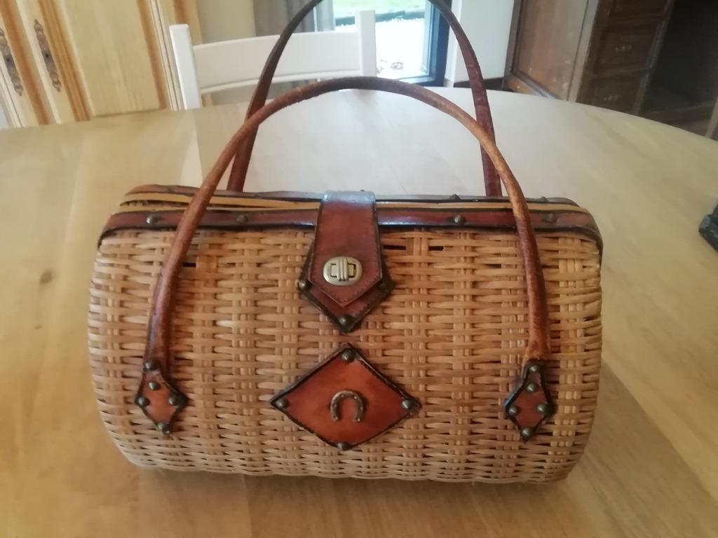 Vintage rieten handtas, Handtassen en Accessoires, Tassen | Damestassen, Ophalen of Verzenden, Gebruikt, Bruin, Handtas