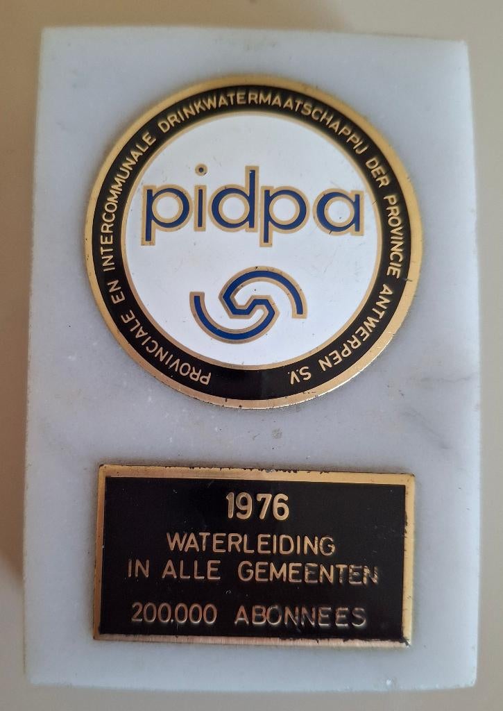 PIDPA 1976 marmeren presse-papier (waterleiding Antwerpen), Ophalen of Verzenden