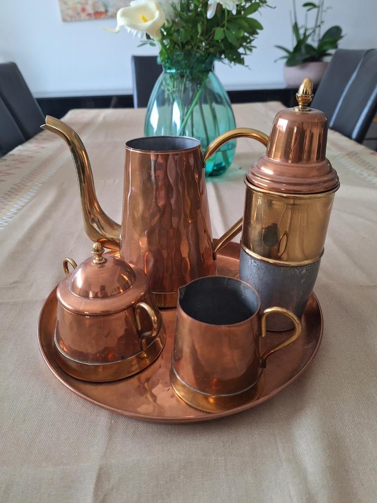 Kopere thee of koffie set, Antiek en Kunst, Ophalen