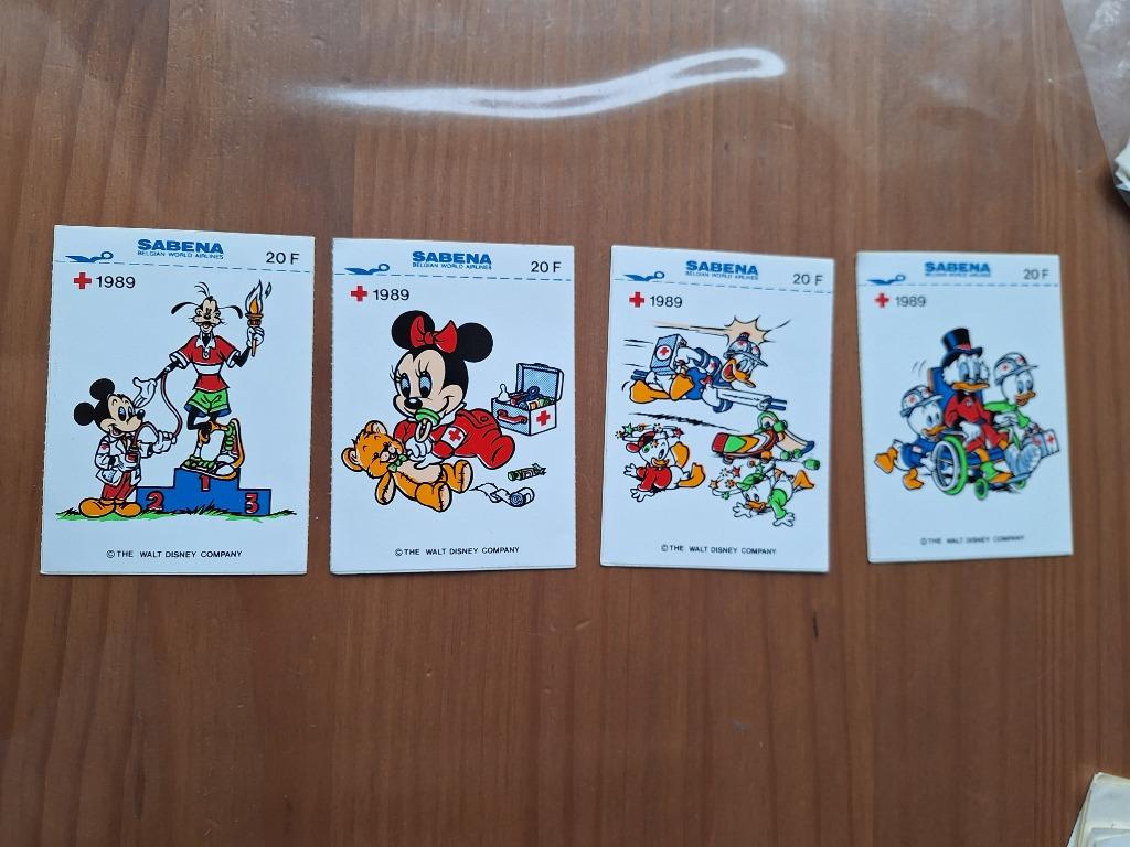 Vintage Stickers Rode Kruis 1989 Sabena Disney Mickey, ..., Ophalen of Verzenden, Zo goed als nieuw, Strip of Tekenfilm