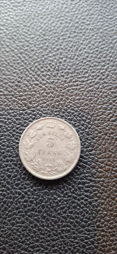 1##   België 5 frank 1931 (een belga ), Postzegels en Munten, Ophalen of Verzenden