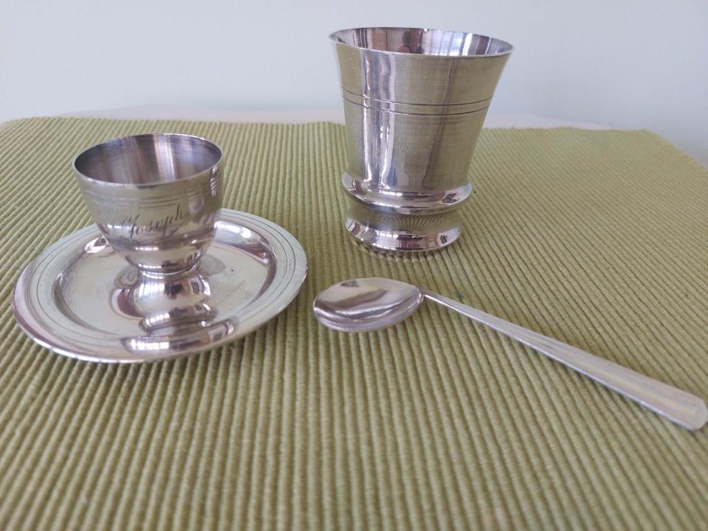 cadeaux de baptême en métal argenté antique - coquetier, cui, Enlèvement ou Envoi