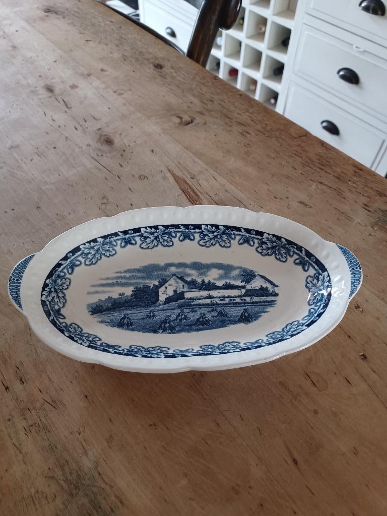 SOCIETE CERAMIQUE MAASTRICHT BOERENHOEVE BLAUW ovalen schaal, Enlèvement ou Envoi