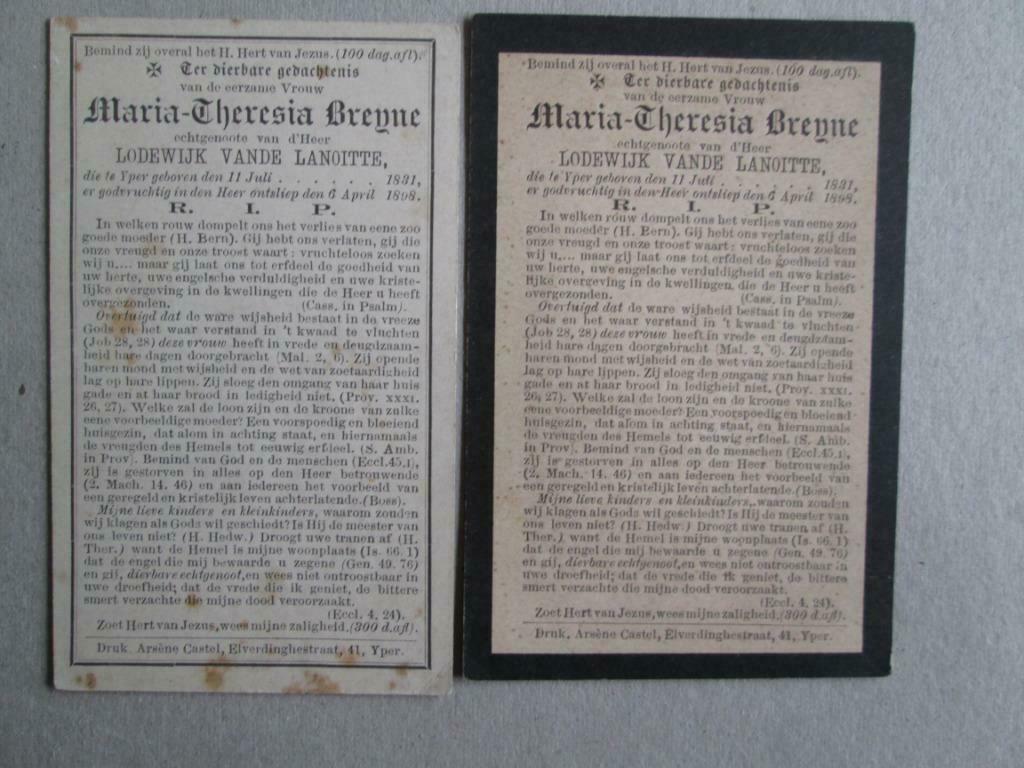 doodsprentjes 1898, Verzenden