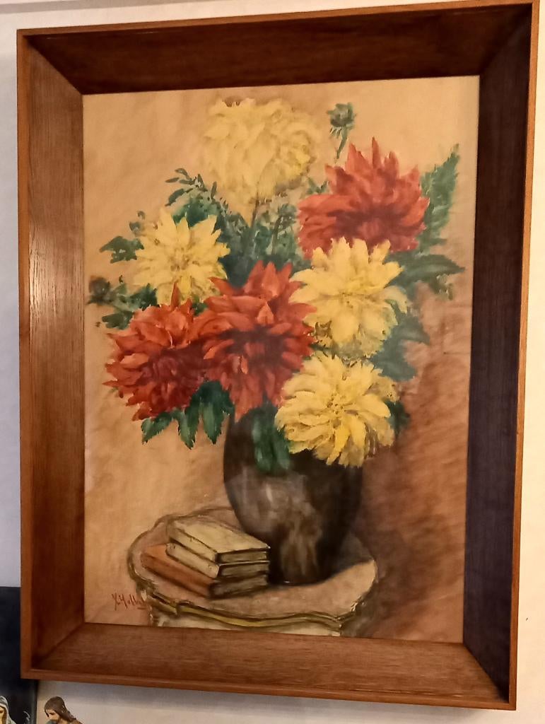Aquarel 90cm  60cm Hebbelynck Xavier, Antiek en Kunst, Kunst | Schilderijen | Klassiek, Ophalen