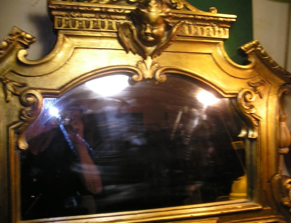 ANCIEN MIROIR DE SALON EN BOIS DORE/CHERUBIN/PUTTI/18e OU 19, Enlèvement, Autres formes, 50 à 100 cm, Moins de 100 cm