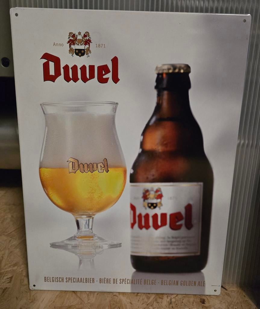 Panneau d'affichage en métal Duvel, Collections, Marques de bière, Utilisé, Panneau, Plaque ou Plaquette publicitaire, Duvel, Enlèvement ou Envoi