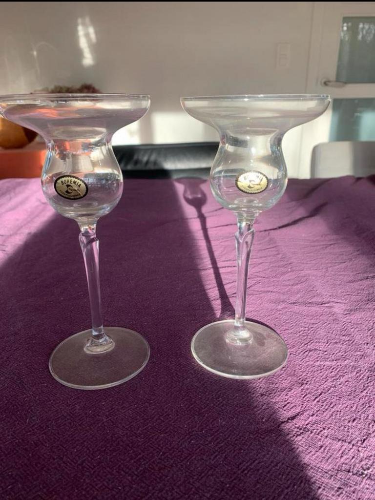 Boheems Kristal 2x kaarsenhouders, Antiek en Kunst, Ophalen