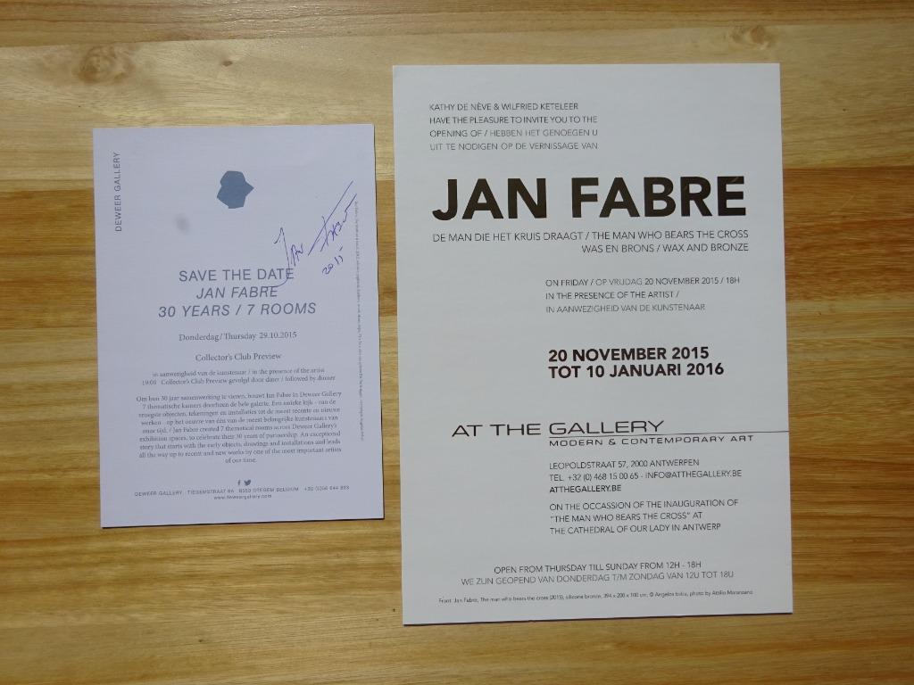 2 invitaties Jan Fabre *1 signed*, Enlèvement ou Envoi, Comme neuf, Dépliant